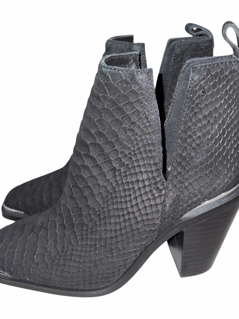 NEW Jeffrey Campbell Black Textured Snake Print Square Toe Split Shaft Bootie 6 - Picture 4 of 11
